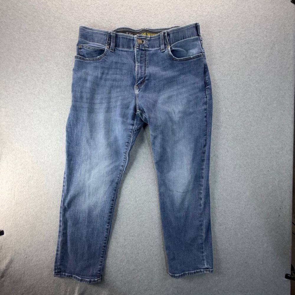Lee Extreme Motion MVP Mens Jeans 38x29 Straight Tapered Leg Medium Wash Blue